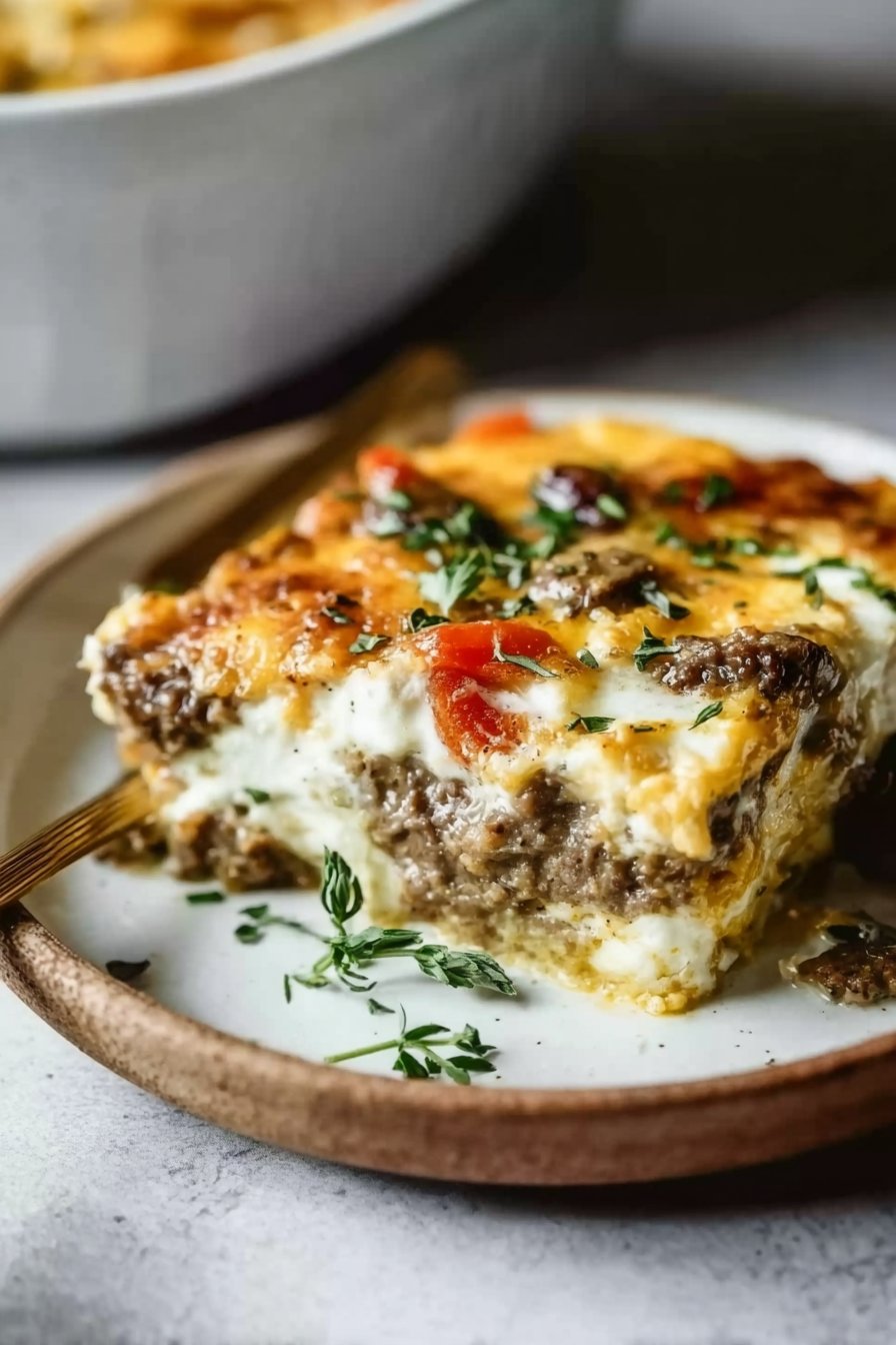 Low Carb Philly Cheesesteak Casserole