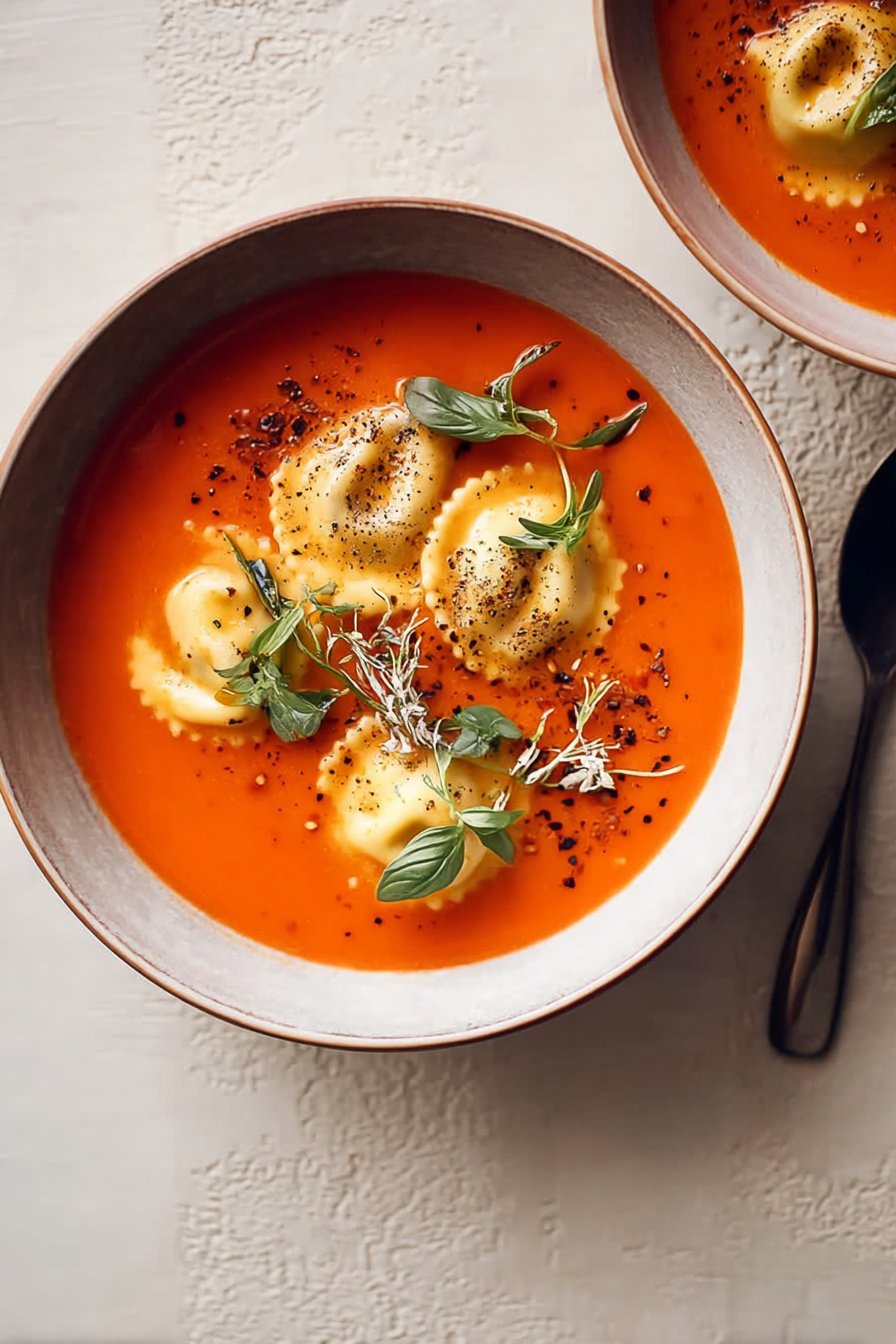 Roasted Red Pepper Ravioli Soup