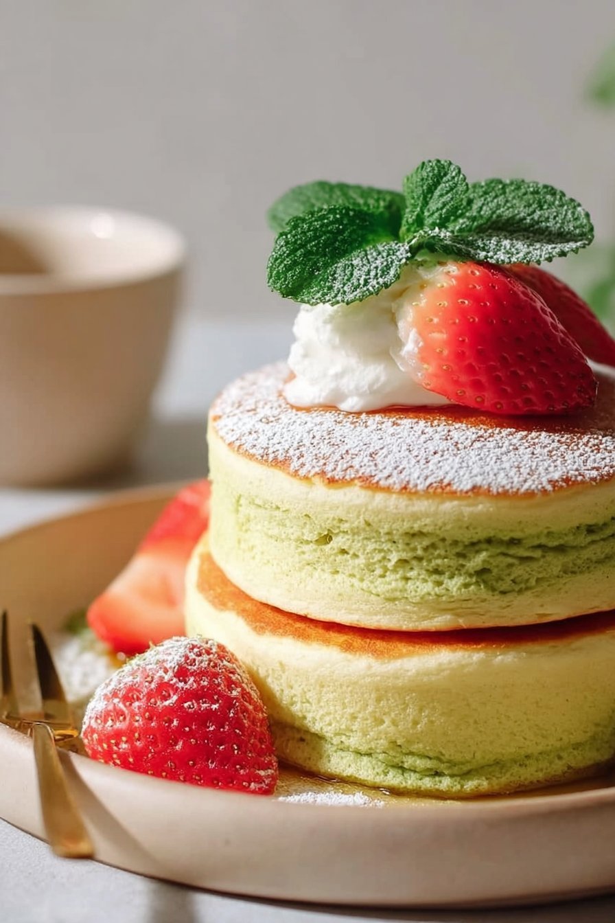 Fluffy Japanese Soufflé Pancakes with Matcha Zen Twist