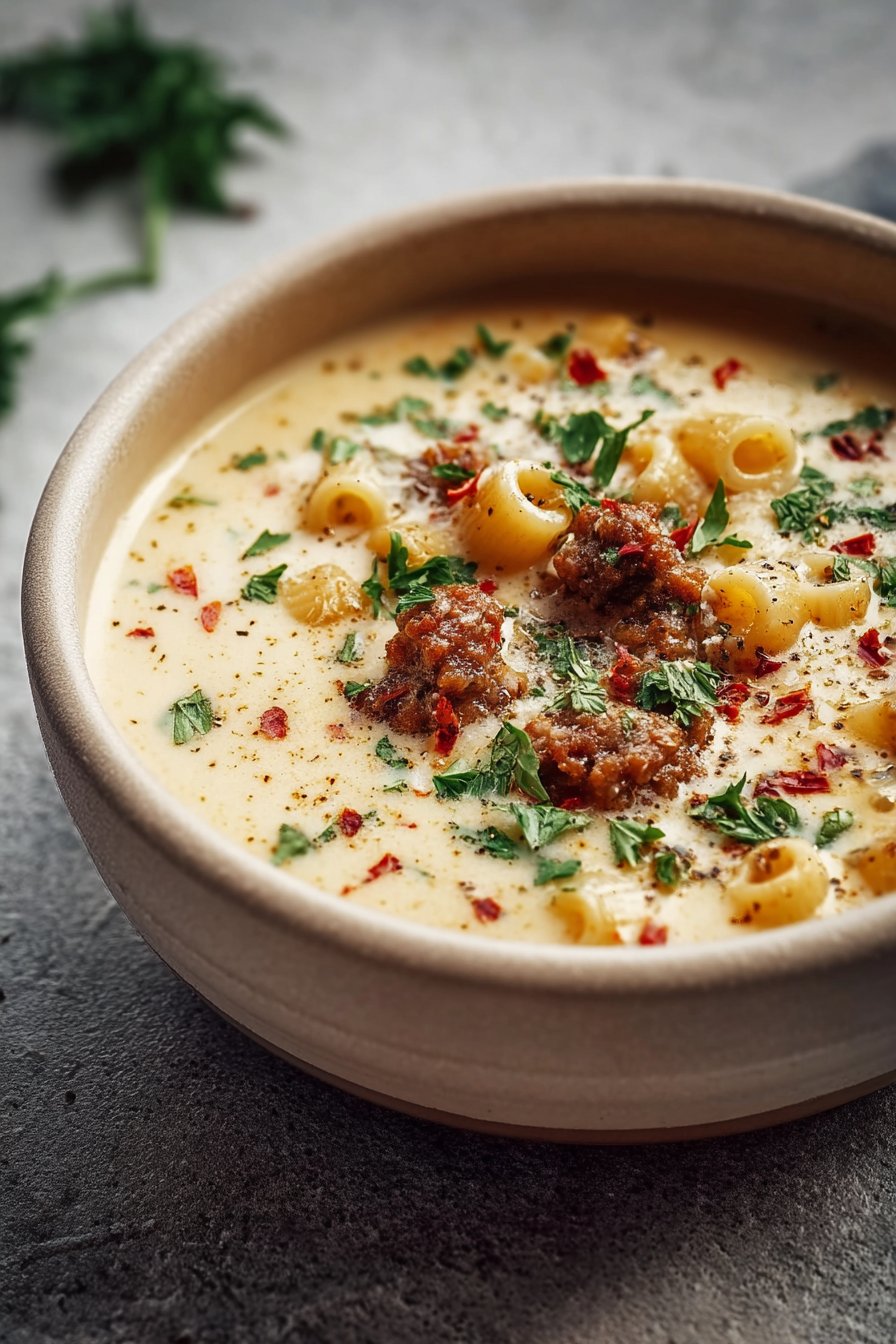 Creamy Parmesan Pasta Soup with Italian Sausage