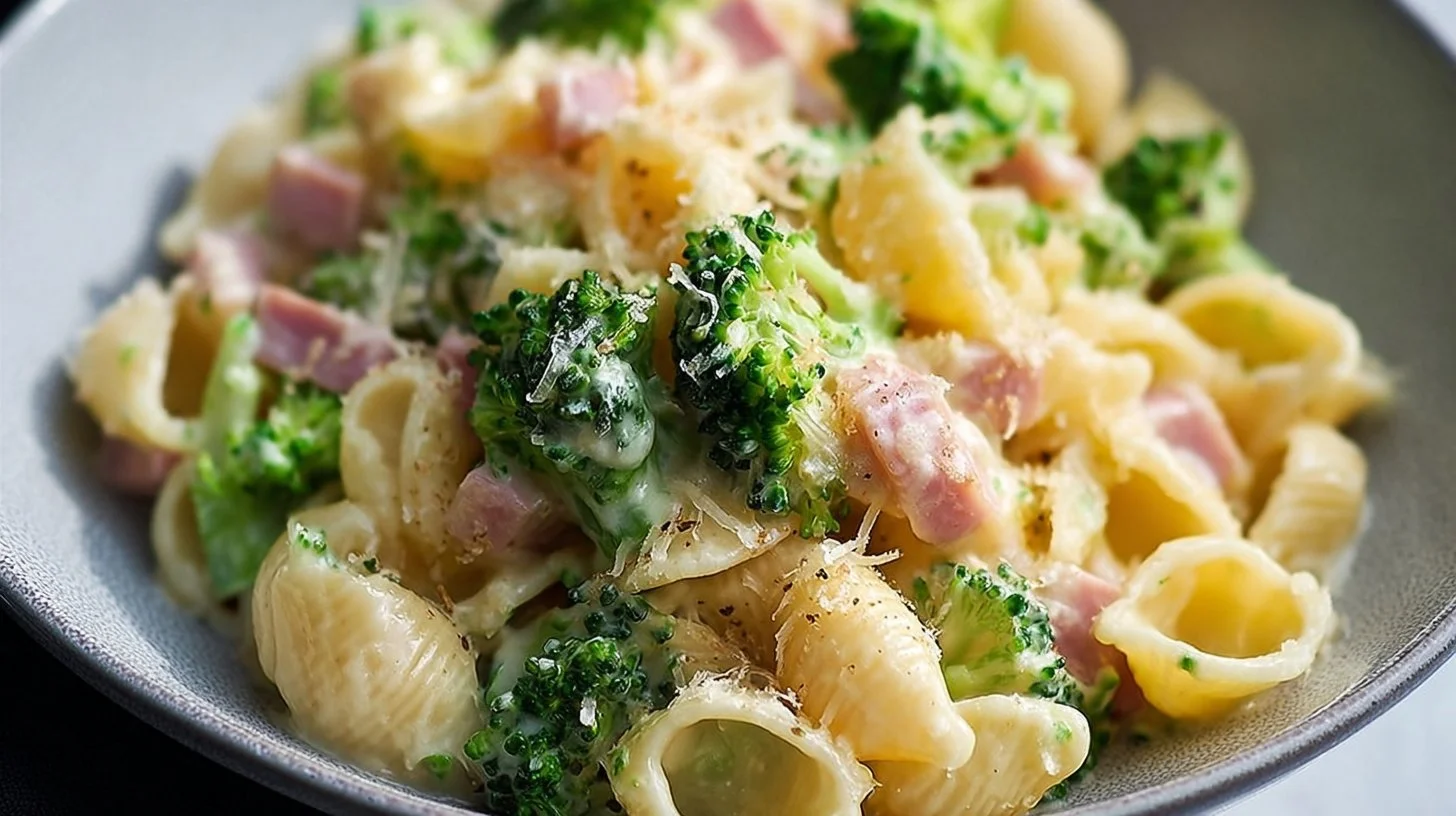 Creamy Ham and Broccoli Shells and Cheese