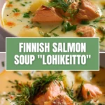 Bowl of Finnish Salmon Soup Lohikeitto with potatoes and dill