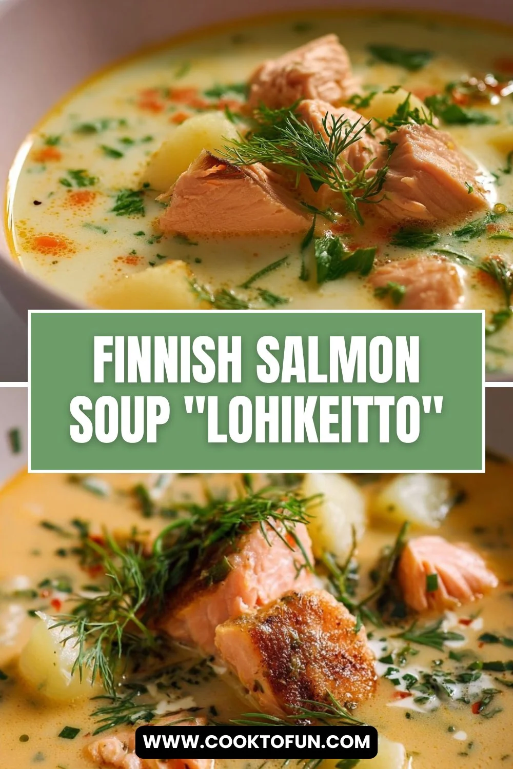 Bowl of Finnish Salmon Soup Lohikeitto with potatoes and dill