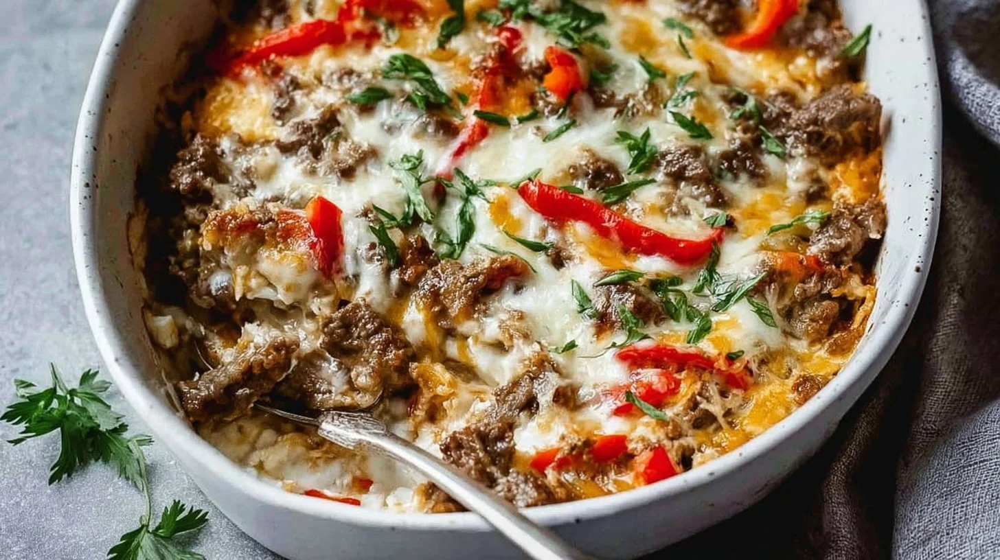 Low Carb Philly Cheesesteak Casserole