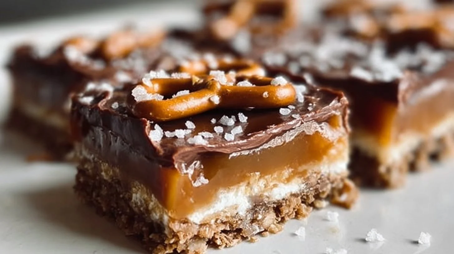 No-Bake Salted Caramel Pretzel Bars