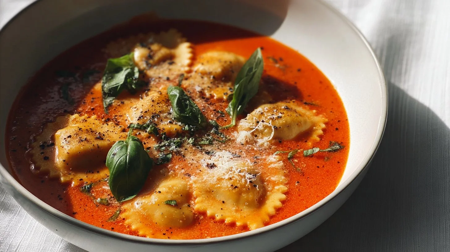 Roasted Red Pepper Ravioli Soup