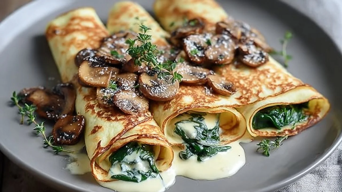 Baked Crepes with Mushrooms & Spinach