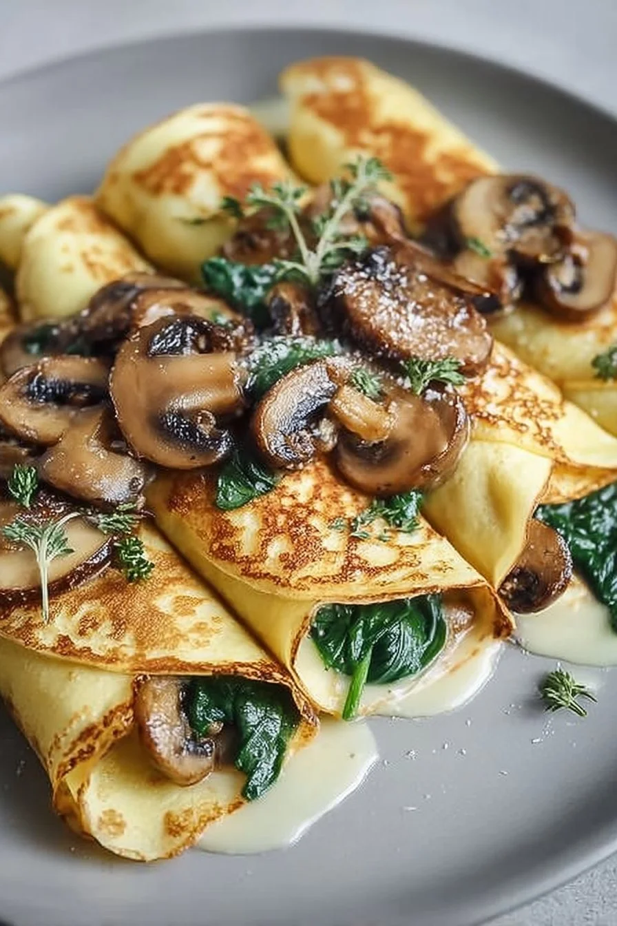 Baked Crepes with Mushrooms & Spinach