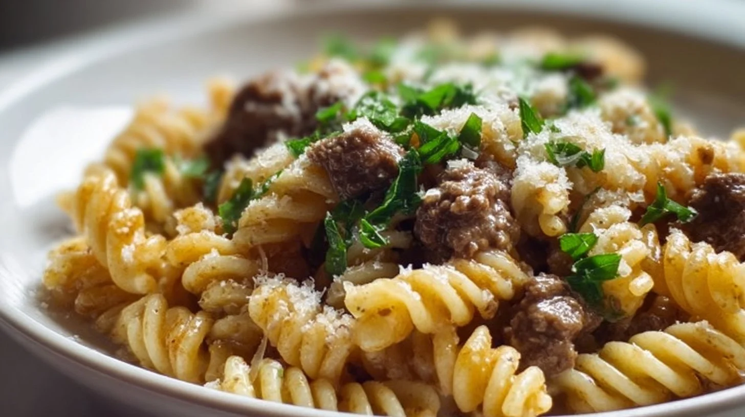 Beef and Rotini in Garlic Parmesan Sauce