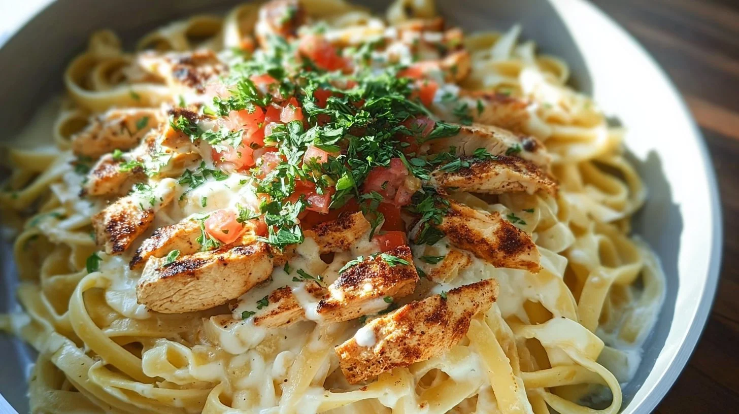 Bowl of Cajun Chicken Pasta with creamy sauce and spices