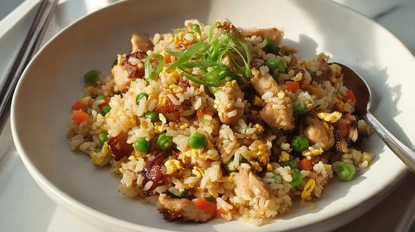 Delicious Chicken Fried Rice served in a bowl with colorful vegetables