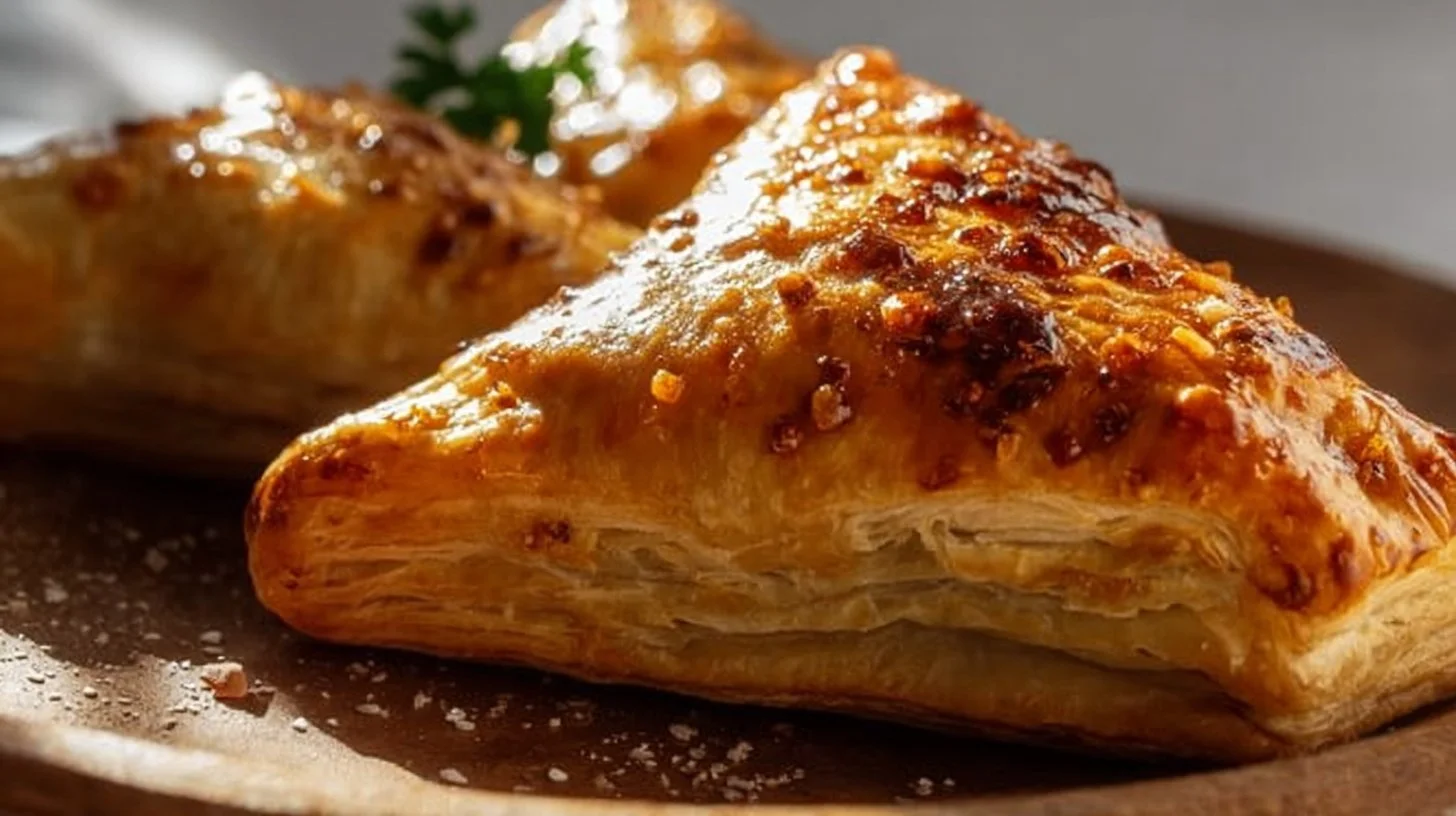 Golden-brown chicken puff pastry with flaky layers and savory filling.