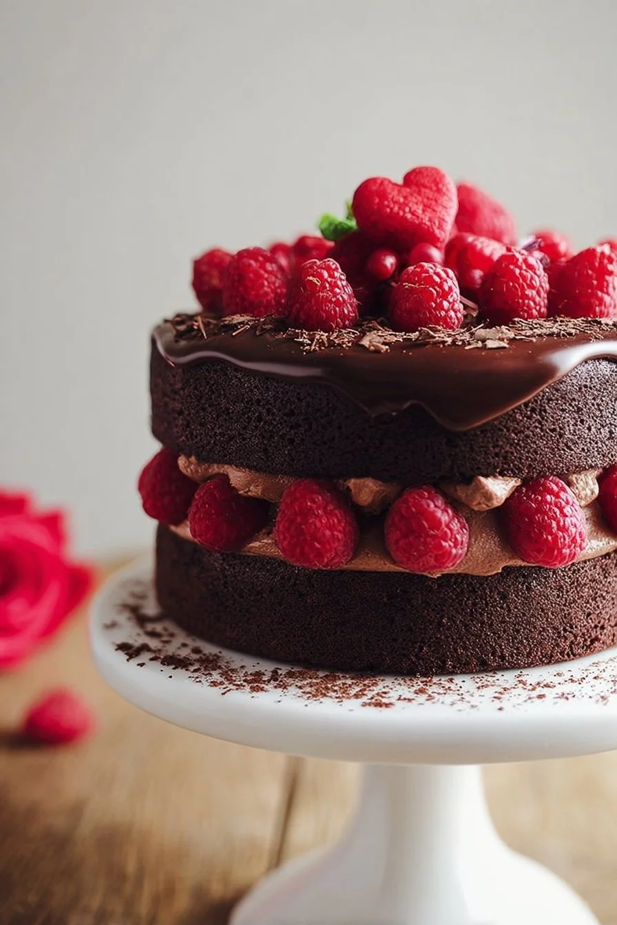 Chocolate Raspberry Valentine Cake