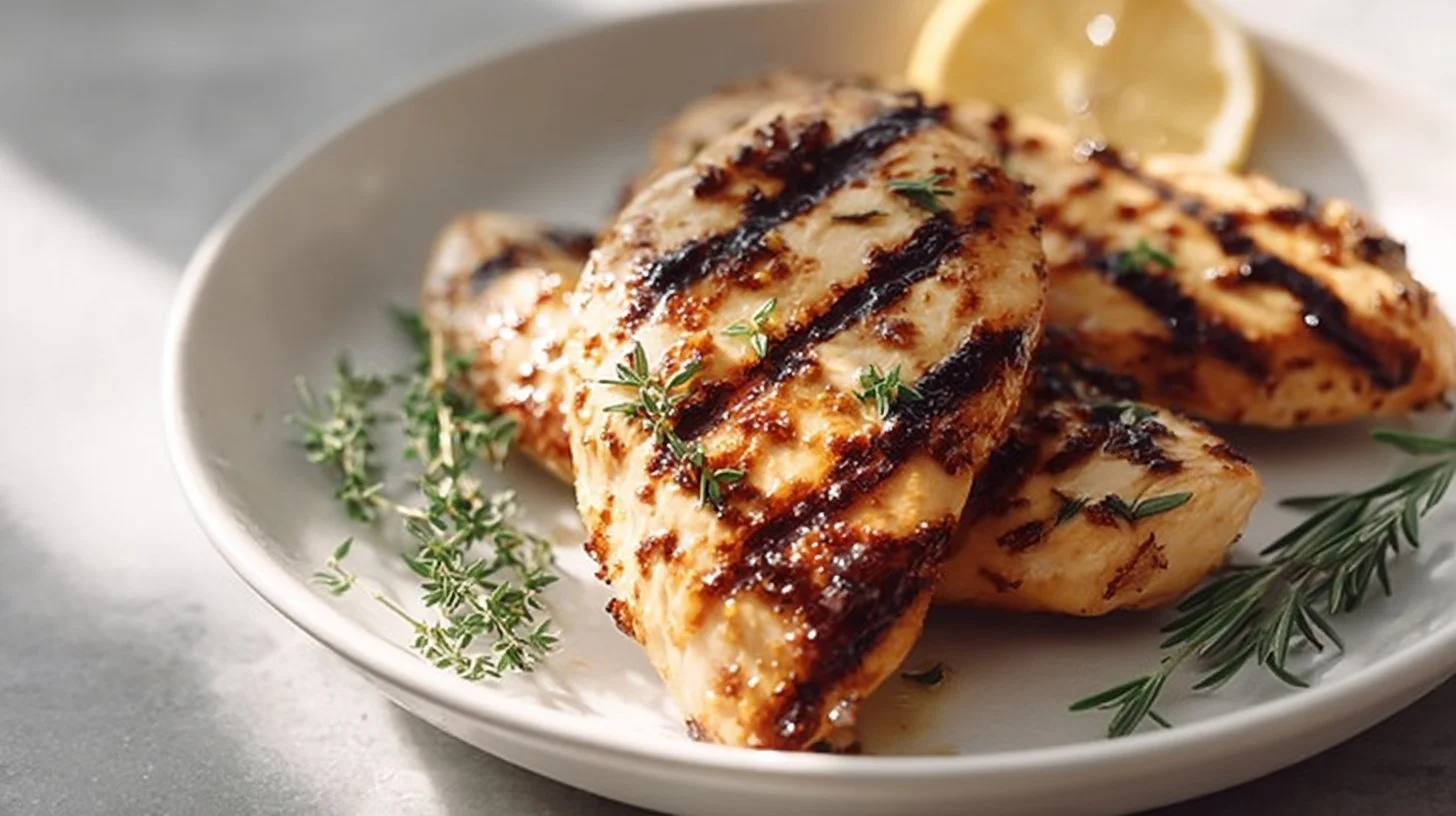 Citrus Garlic Grilled Chicken on a grill, marinated and ready to serve