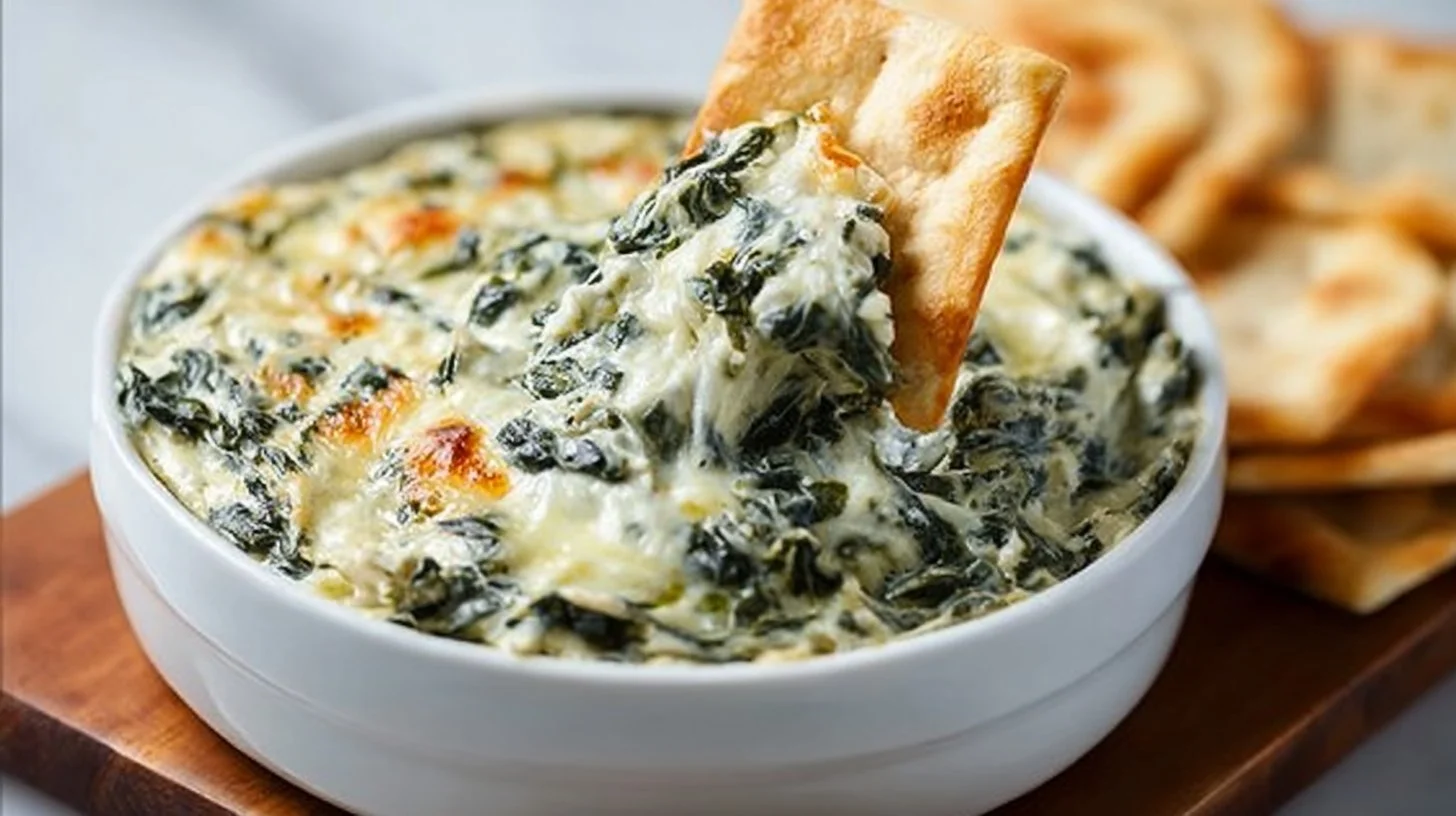 Creamy spinach artichoke dip served with tortilla chips