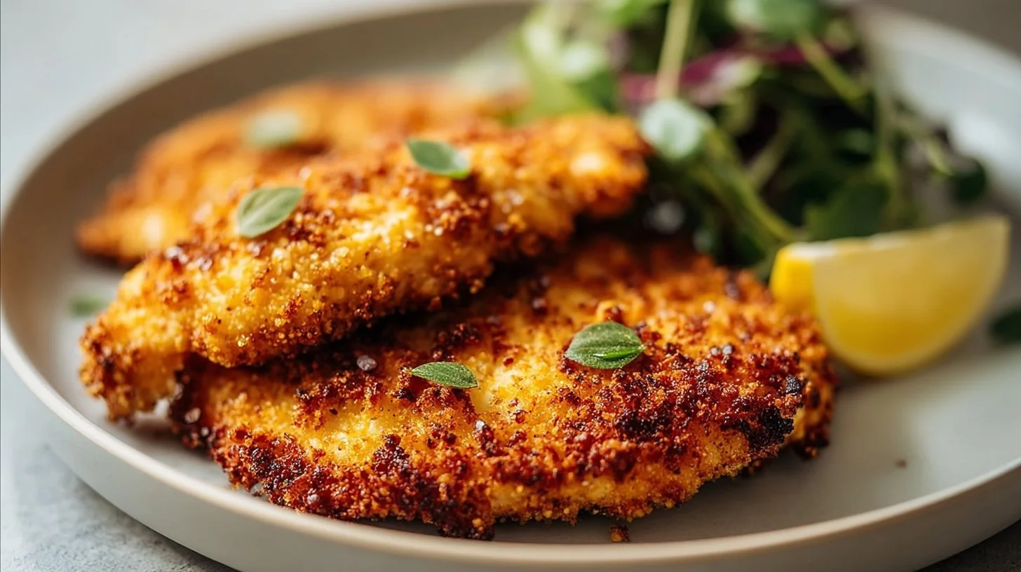 Crispy air fryer chicken cutlets served on a plate