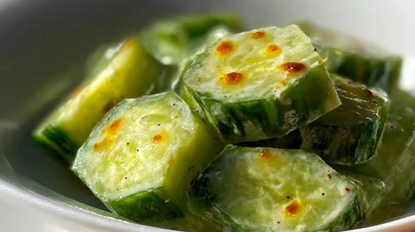 Crispy cucumber snacks served with creamy dressing in a bowl