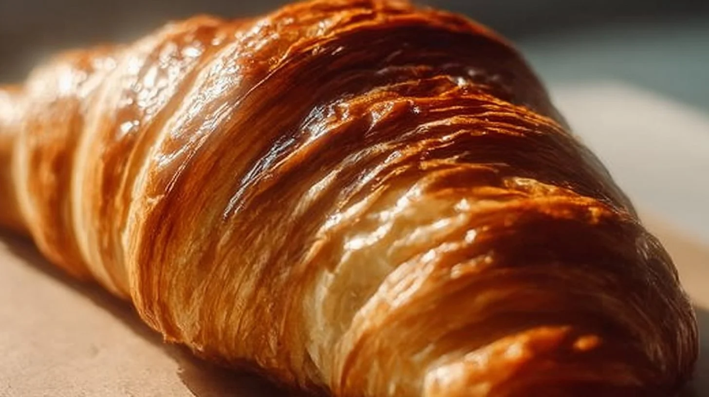 Freshly baked croissant bread with golden flaky layers