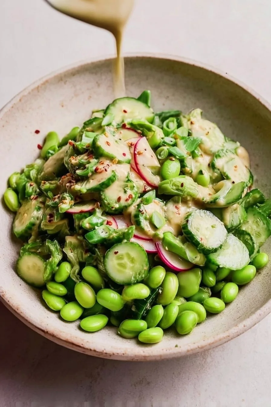 Cucumber Edamame Salad with Creamy Miso Dressing