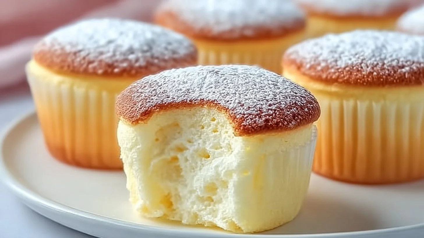 Fluffy Japanese Cotton Cheesecake cupcakes garnished and ready to serve