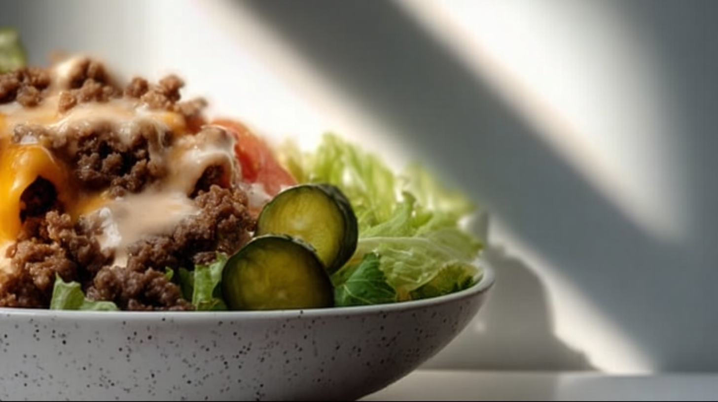 Delicious Big Mac Bowl featuring all the flavors of a classic Big Mac.