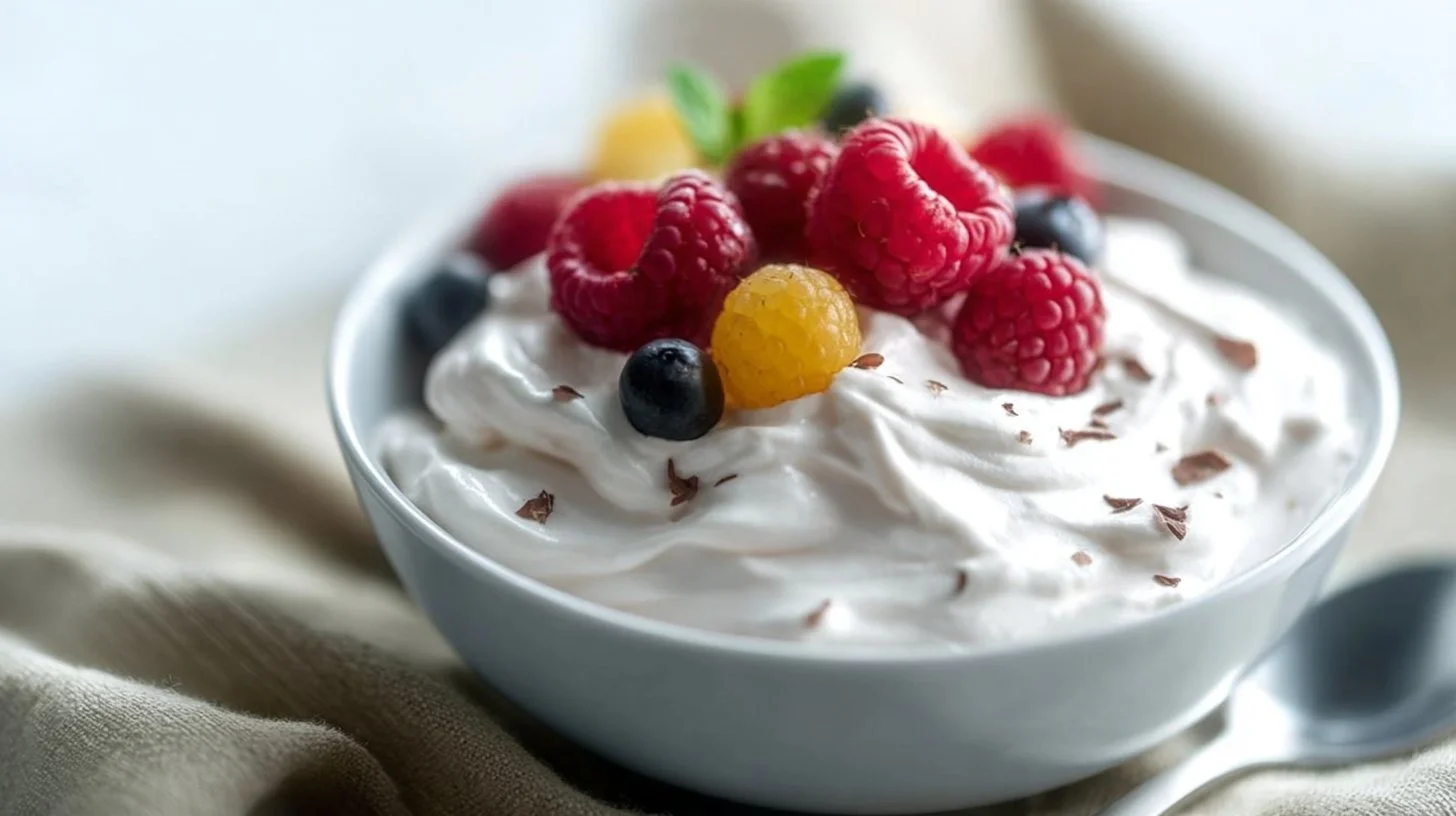 Creamy Greek yogurt fruit dip served with fresh fruits