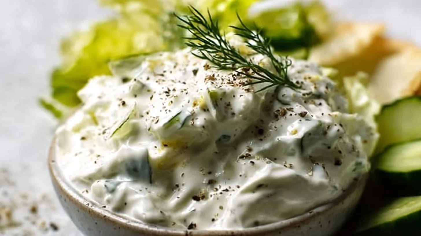Healthy dill pickle dip made with cottage cheese and ranch dressing