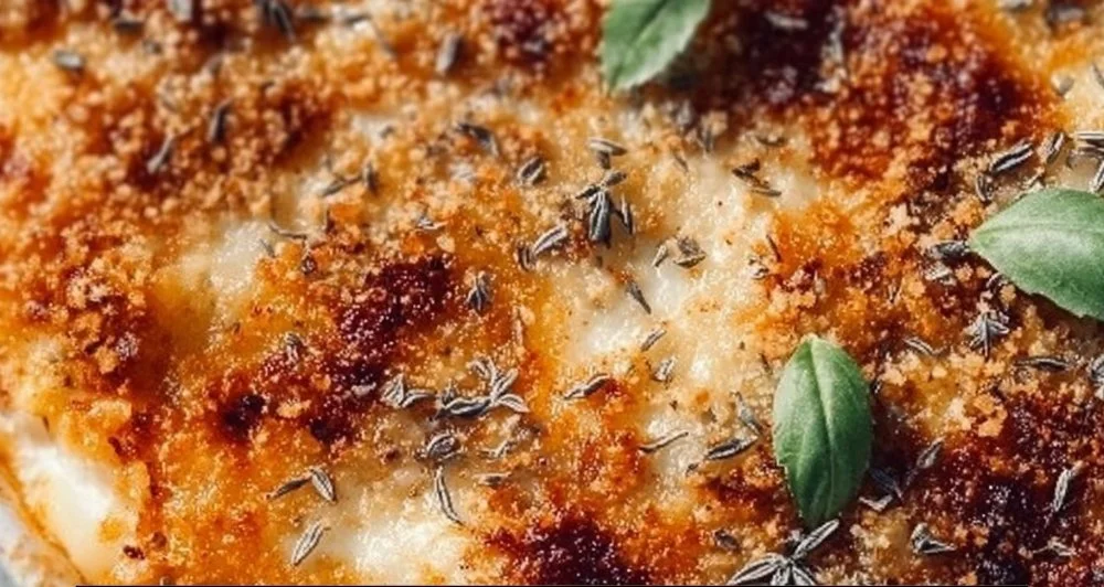 High protein chicken parmesan casserole served in a baking dish