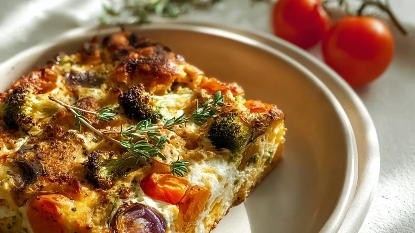 High-protein veggie bake with colorful vegetables and cheese