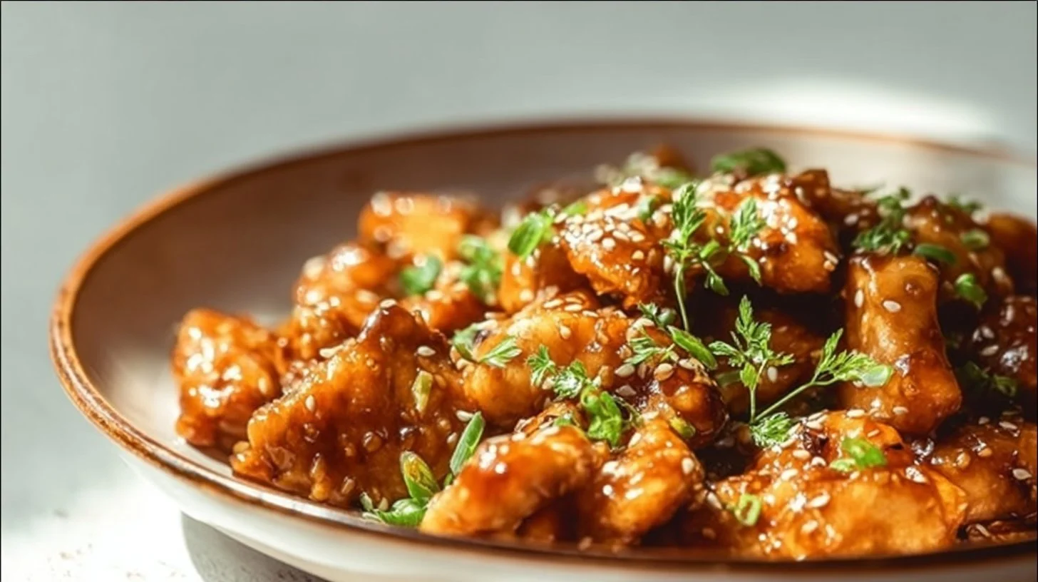 Delicious Honey Garlic Chicken served with vegetables on a plate.