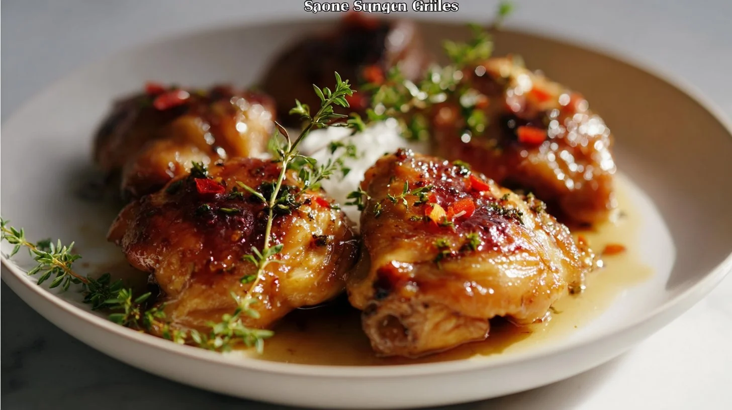 Honey Garlic Chicken Thighs served with vegetables on a plate