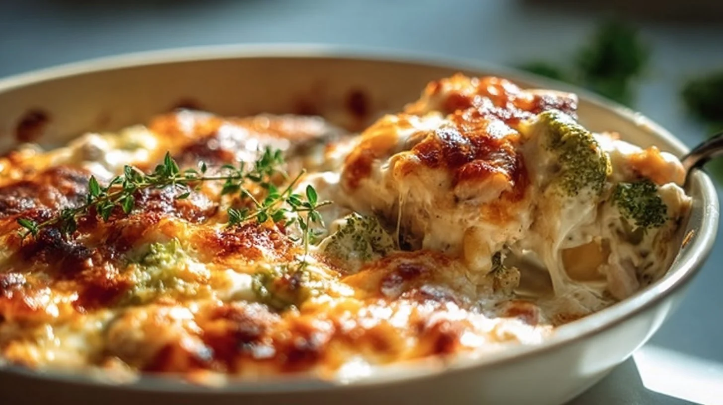 Delicious low carb chicken casserole fresh out of the oven