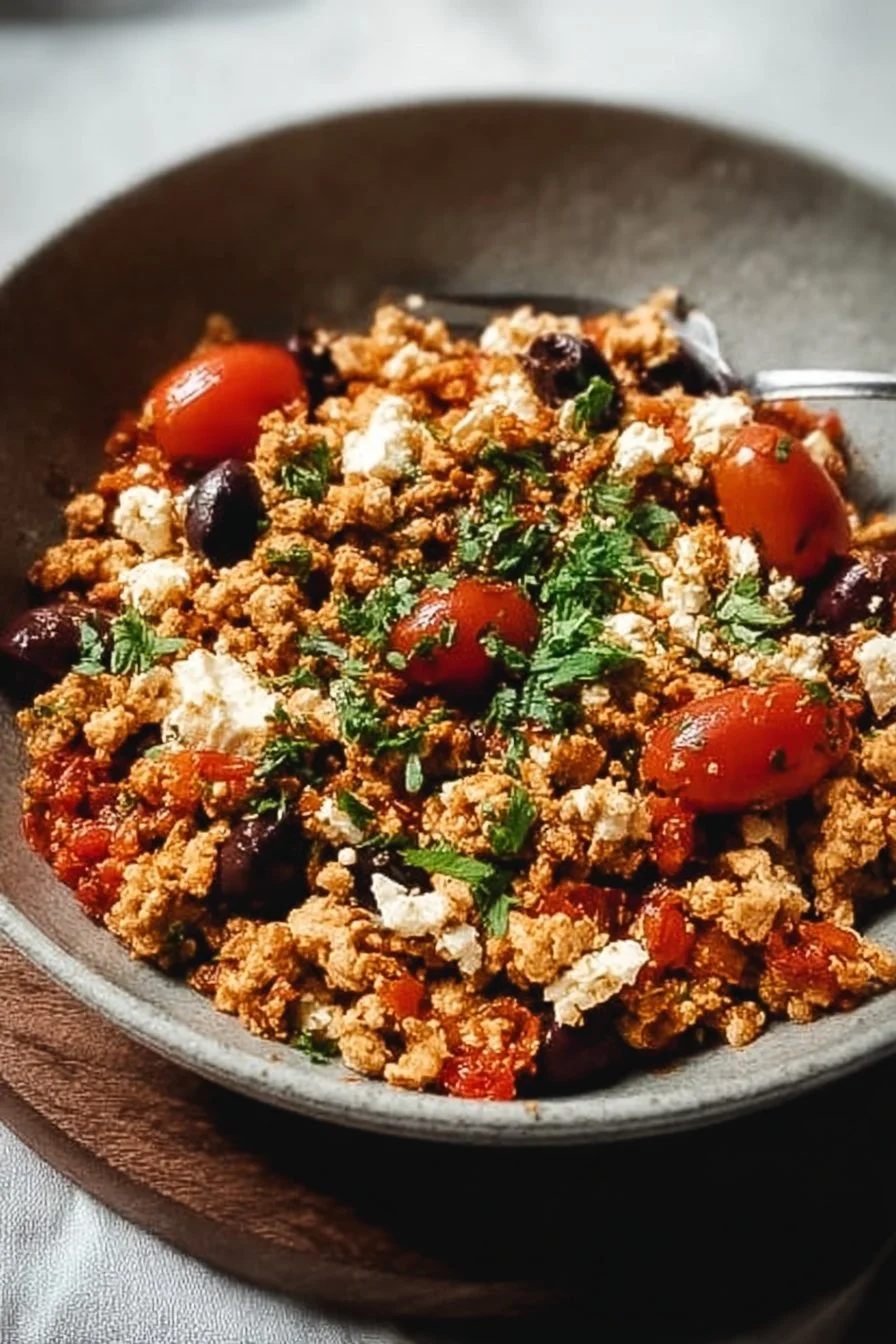 Mediterranean Keto Ground Chicken Skillet