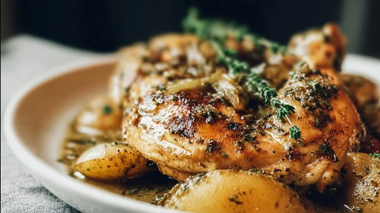 Delicious plate of Mississippi Chicken served with sides and garnishes
