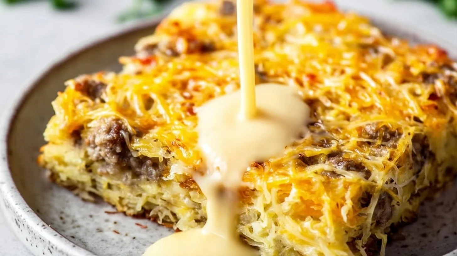 Overnight Cheesy Sausage and Hashbrown Breakfast Casserole