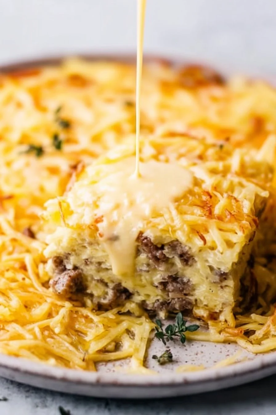 Overnight Cheesy Sausage and Hashbrown Breakfast Casserole