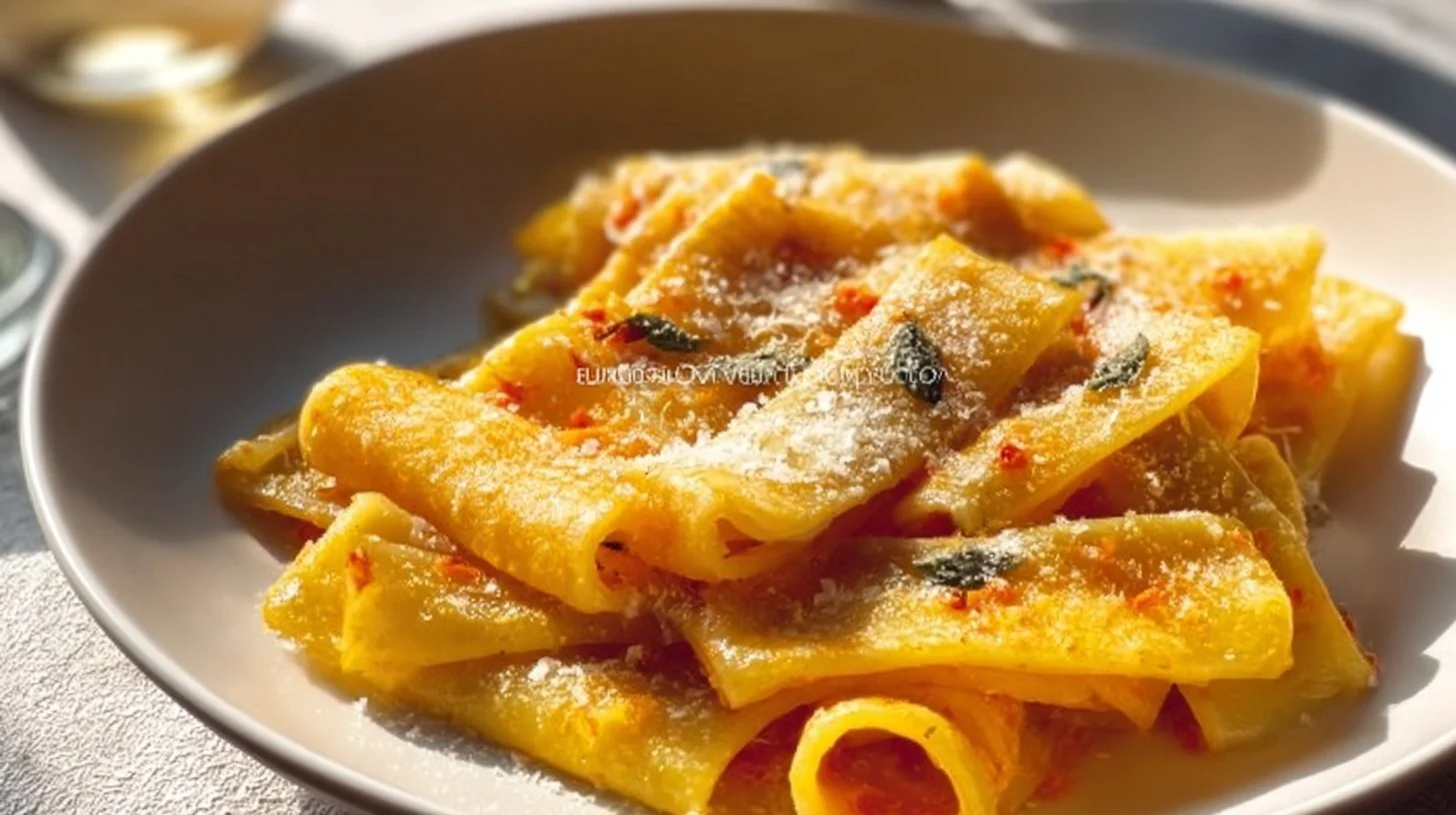 Paccheri pasta served with Mezcal for a flavorful twist.