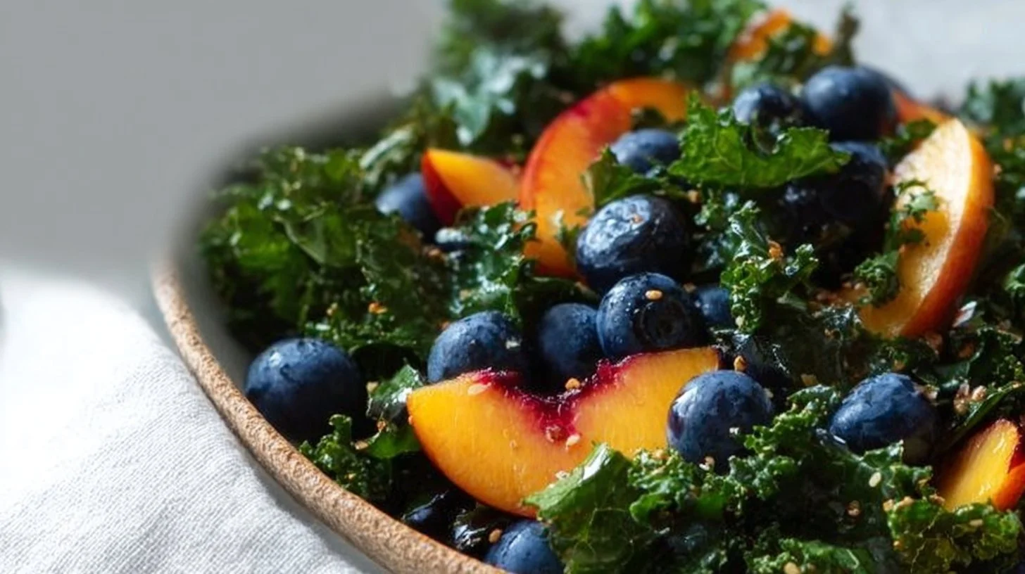 Peach and Blueberry Kale Salad with vibrant fruits and greens