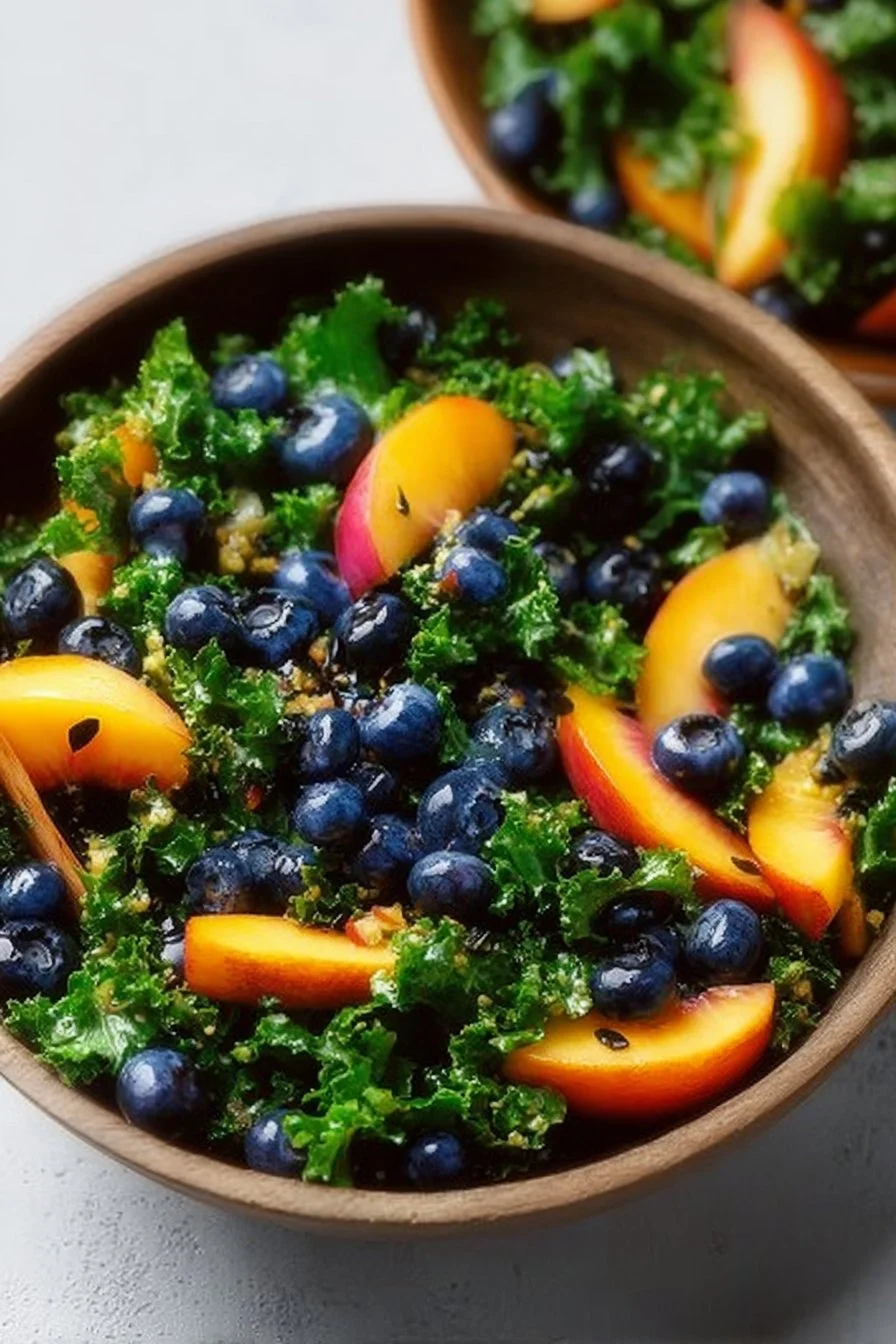 Peach and Blueberry Kale Salad