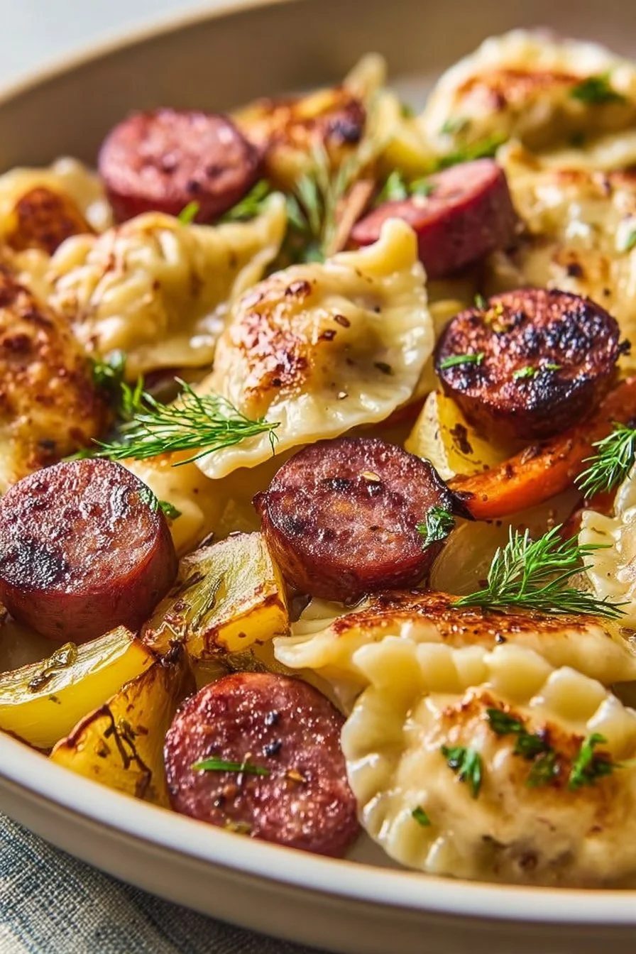 Pierogi and Kielbasa Sheet Pan Dinner