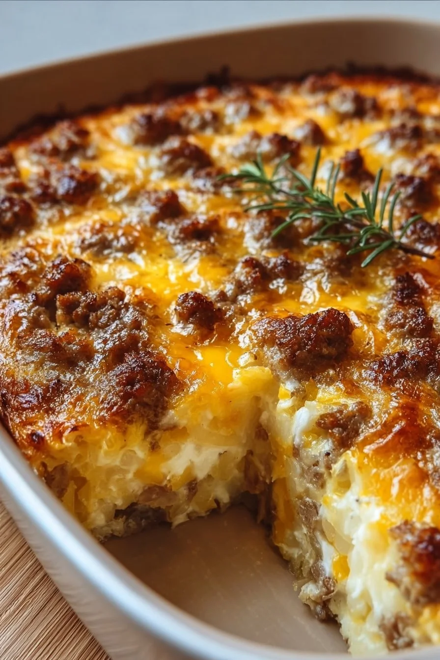 Sausage, Egg, and Cream Cheese Hashbrown Casserole
