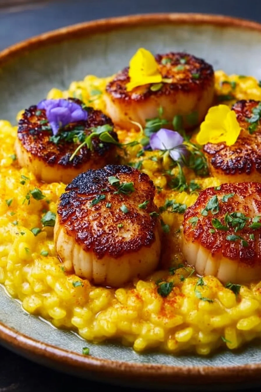 Seared Scallops on Saffron Risotto