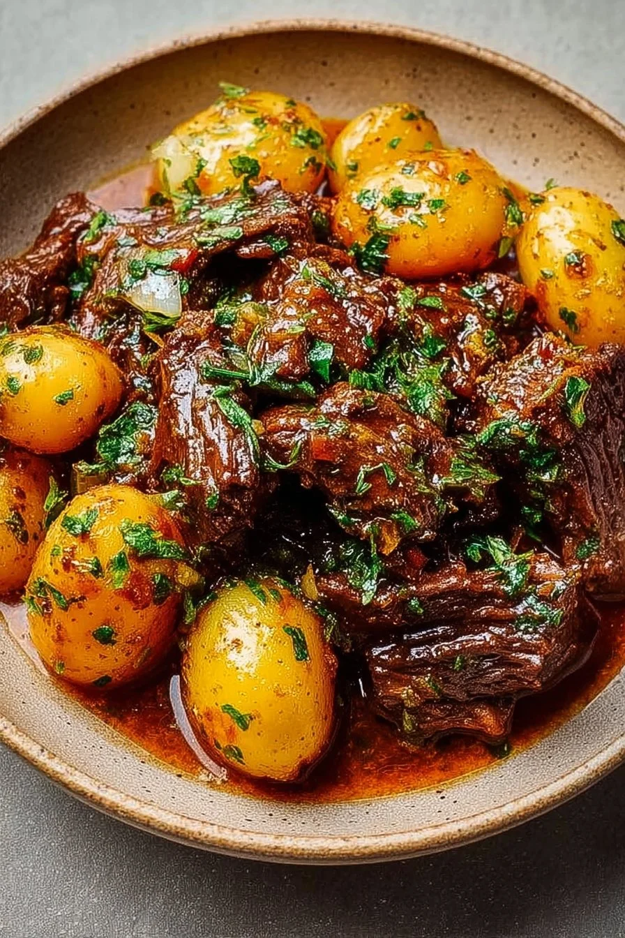 Slow Cooker Garlic Butter Beef with Potatoes