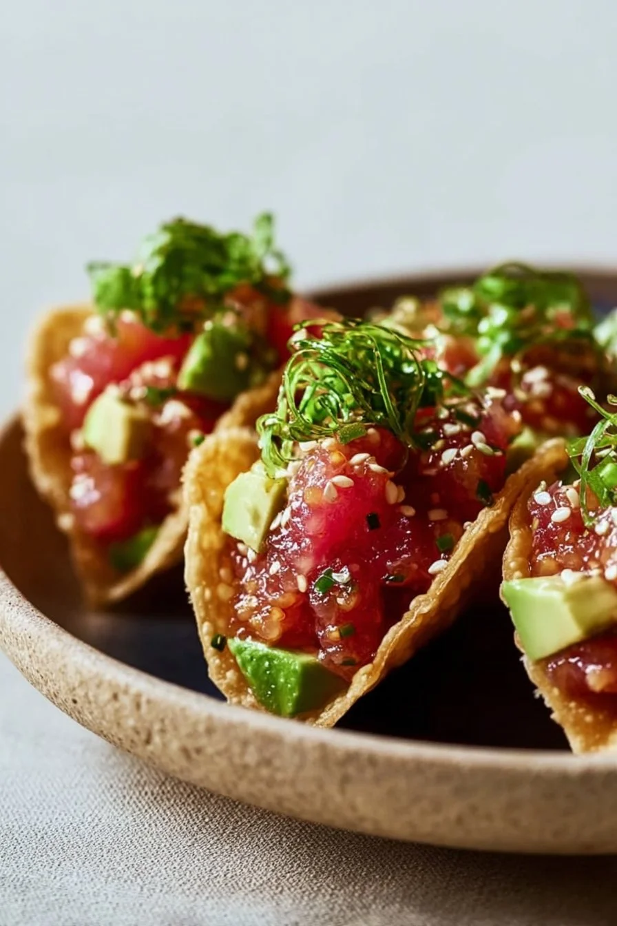 Spicy Tuna Tartare Wonton Tacos