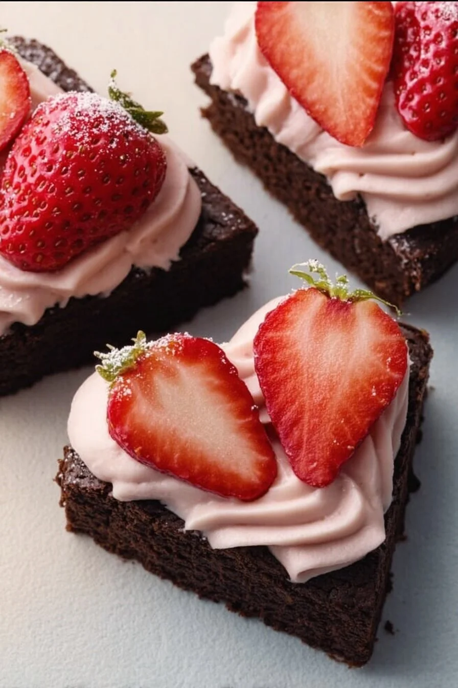 Strawberry Frosted Heart-Shaped Brownies