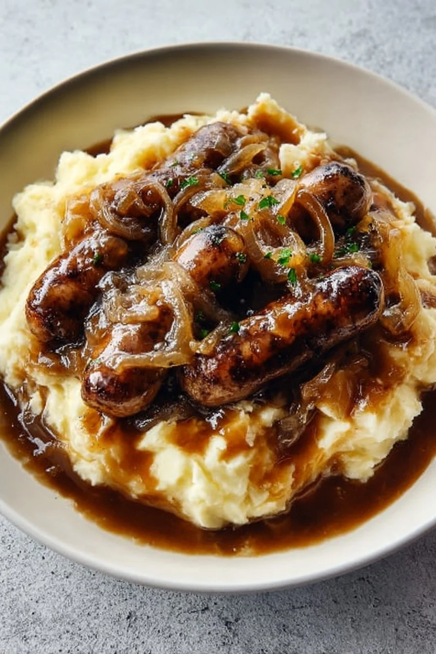 True Bangers and Mash with Onion Gravy