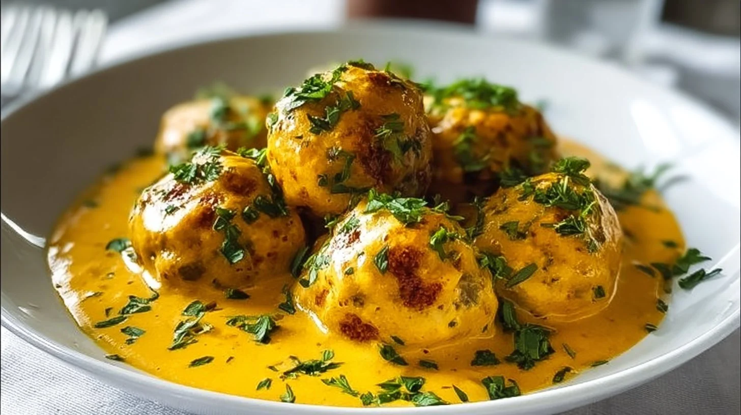 Vegan Lentil Dumplings in Curry Sauce