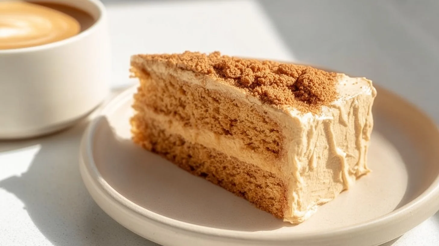 Delicious Biscoff Cake with creamy frosting and caramel drizzle