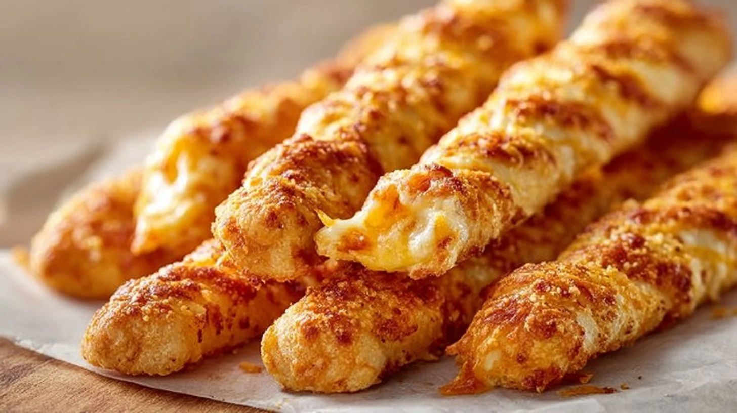 Cheesy taco sticks served as a game day appetizer with melted cheese and taco seasoning.