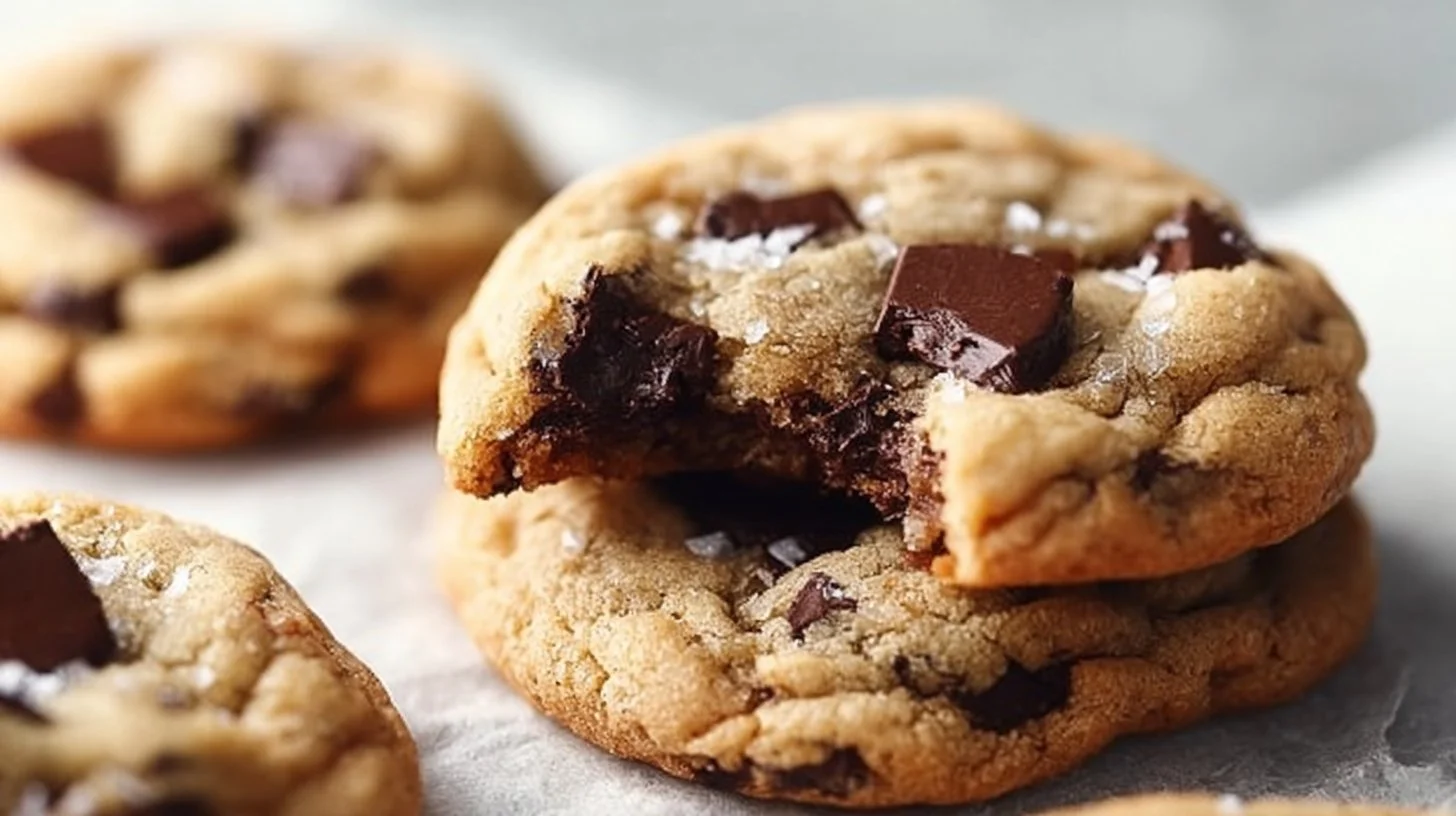 Freshly baked chewy chocolate chip cookies on a cooling rack.